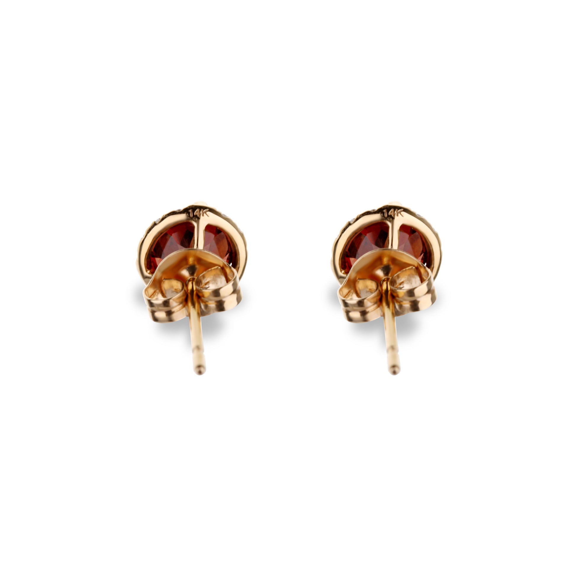 14K Rose Gold 2 Garnet Stone Studs With Diamond Halo Ring