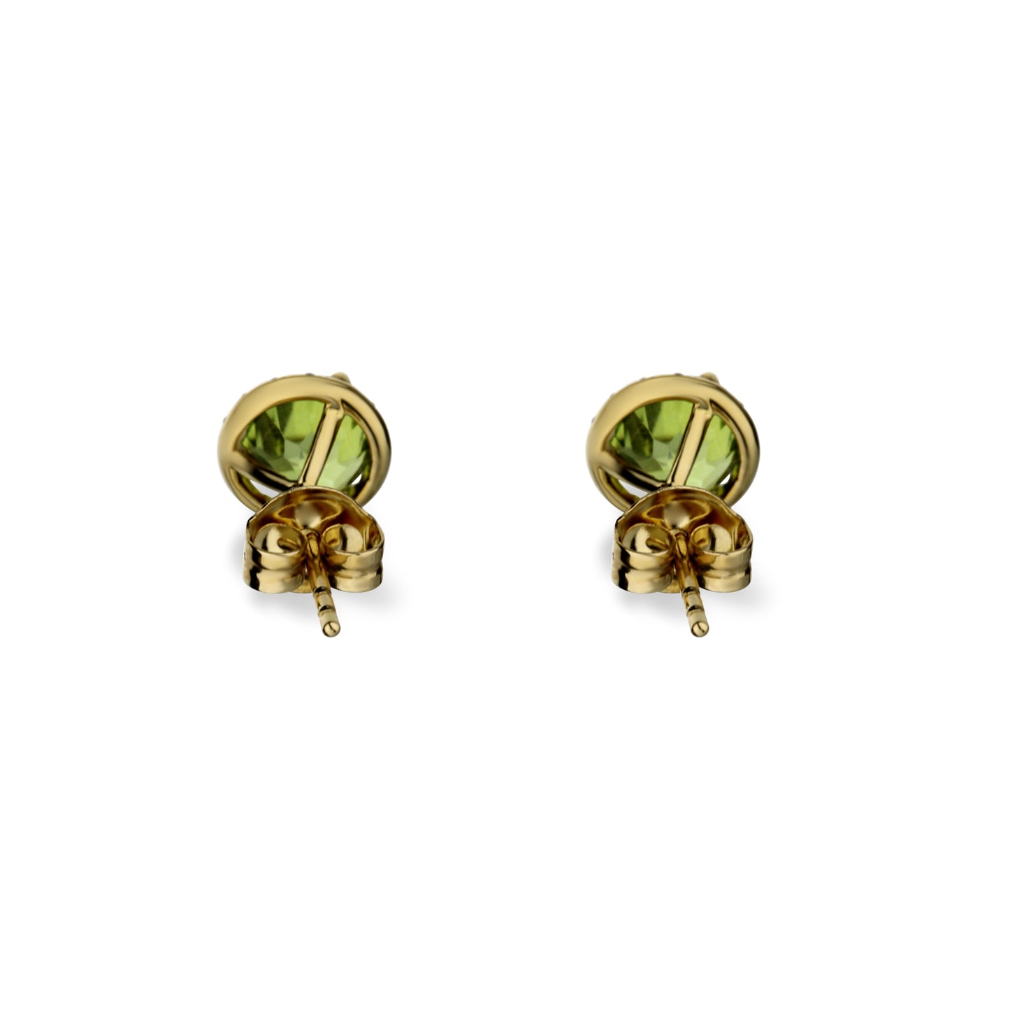 14K Yellow Gold 2 Peridot Stone Studs With Diamond Halo