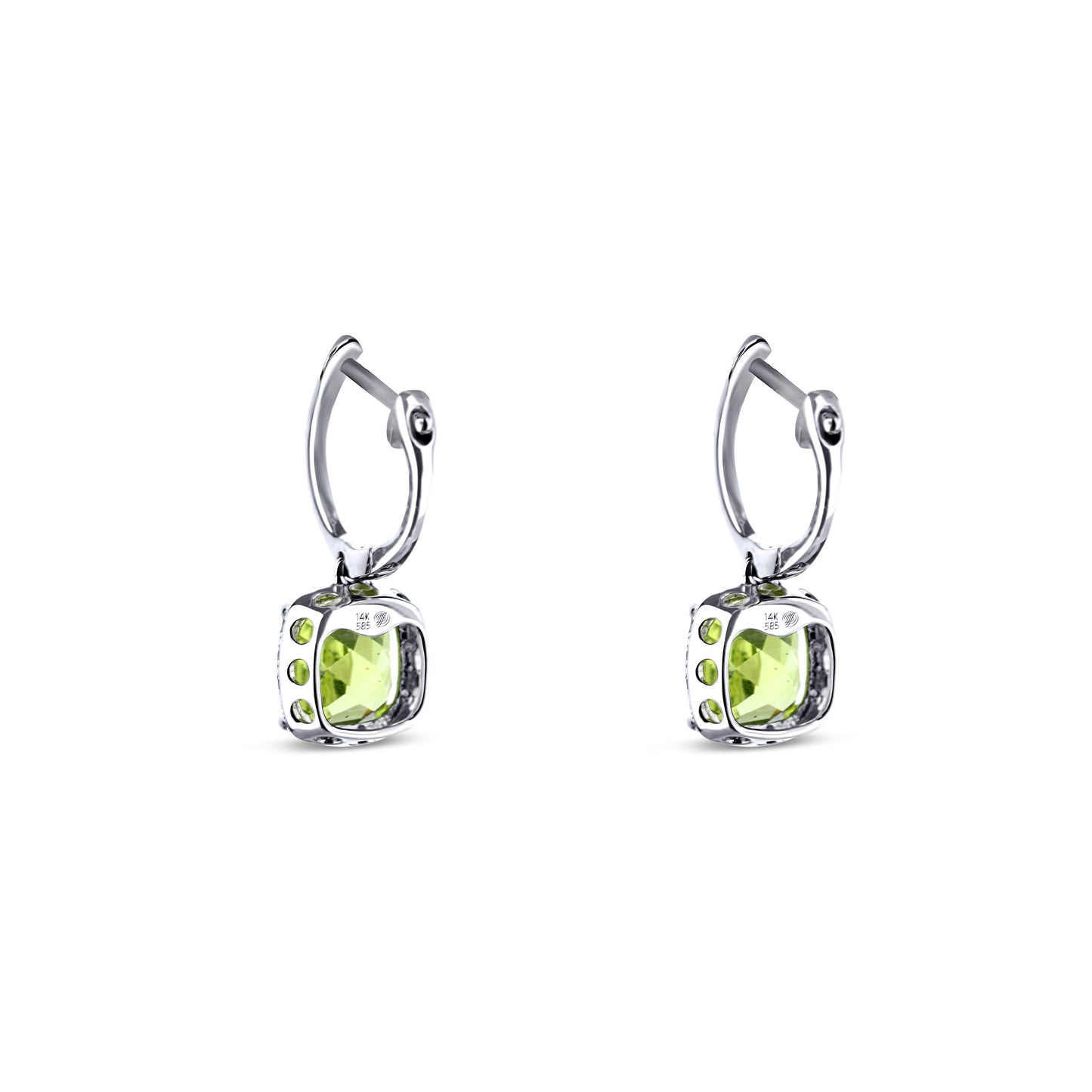 14K White Gold Peridot Drop Huggies With Diamond Halo