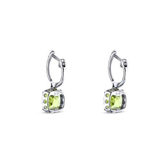 14K White Gold Peridot Drop Huggies With Diamond Halo