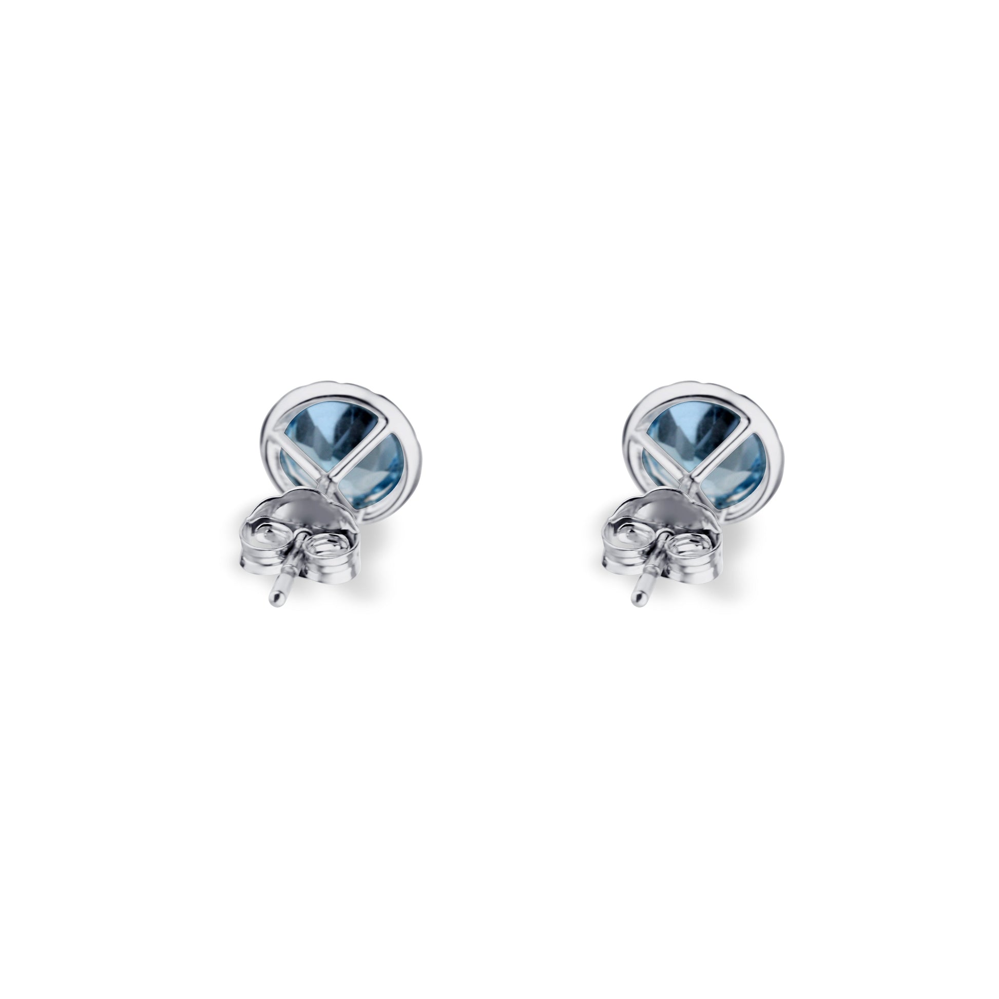 14K White Gold Blue Topaz Studs With Diamond Halo