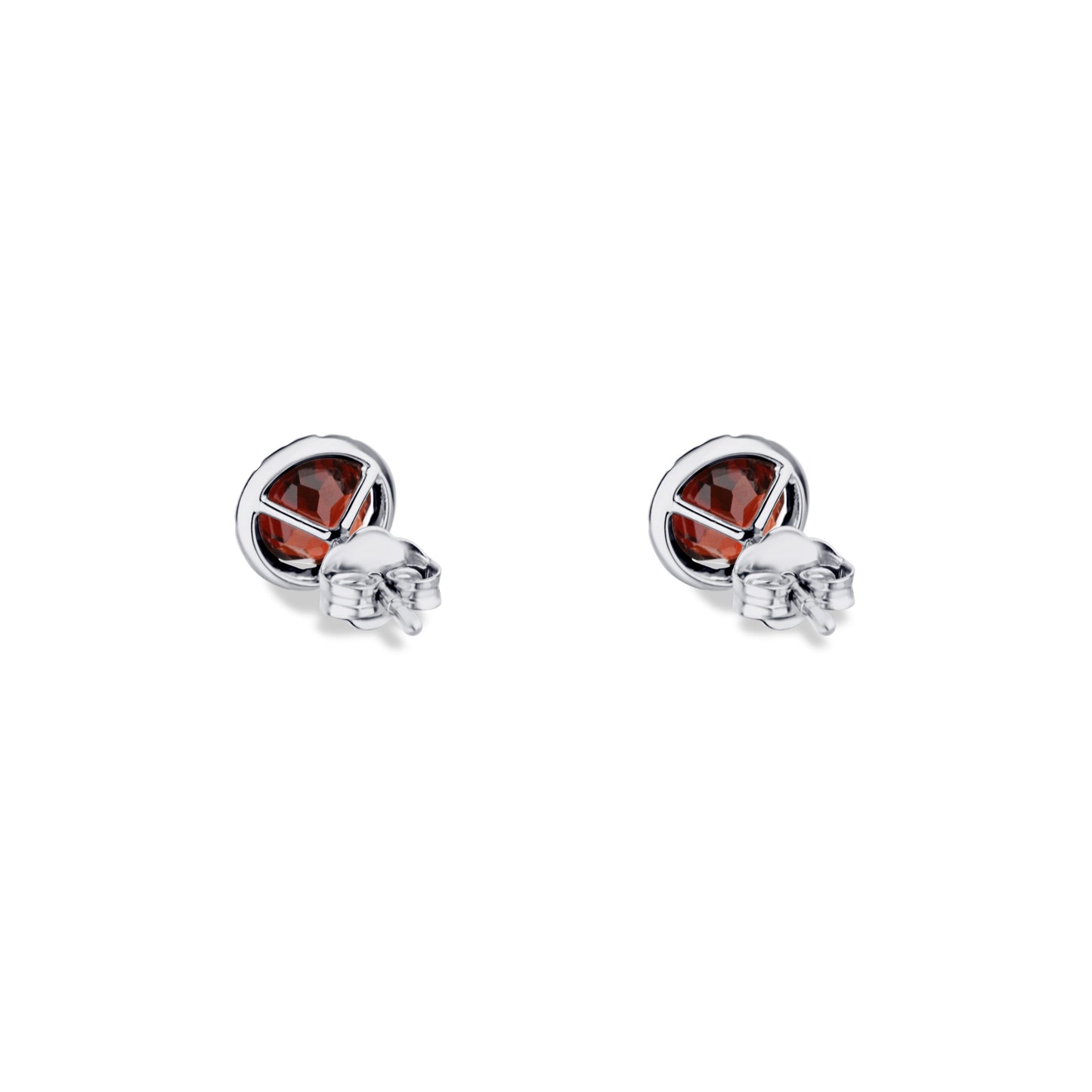 14K White Gold Garnet Round Halo Stud Earrings