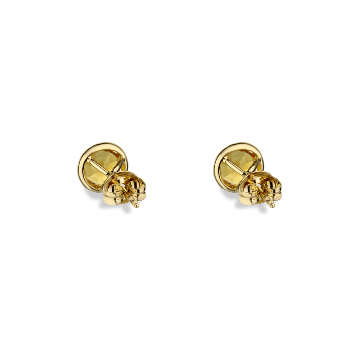 14K Yellow Gold Citrine And Diamond Round Stud Earrings