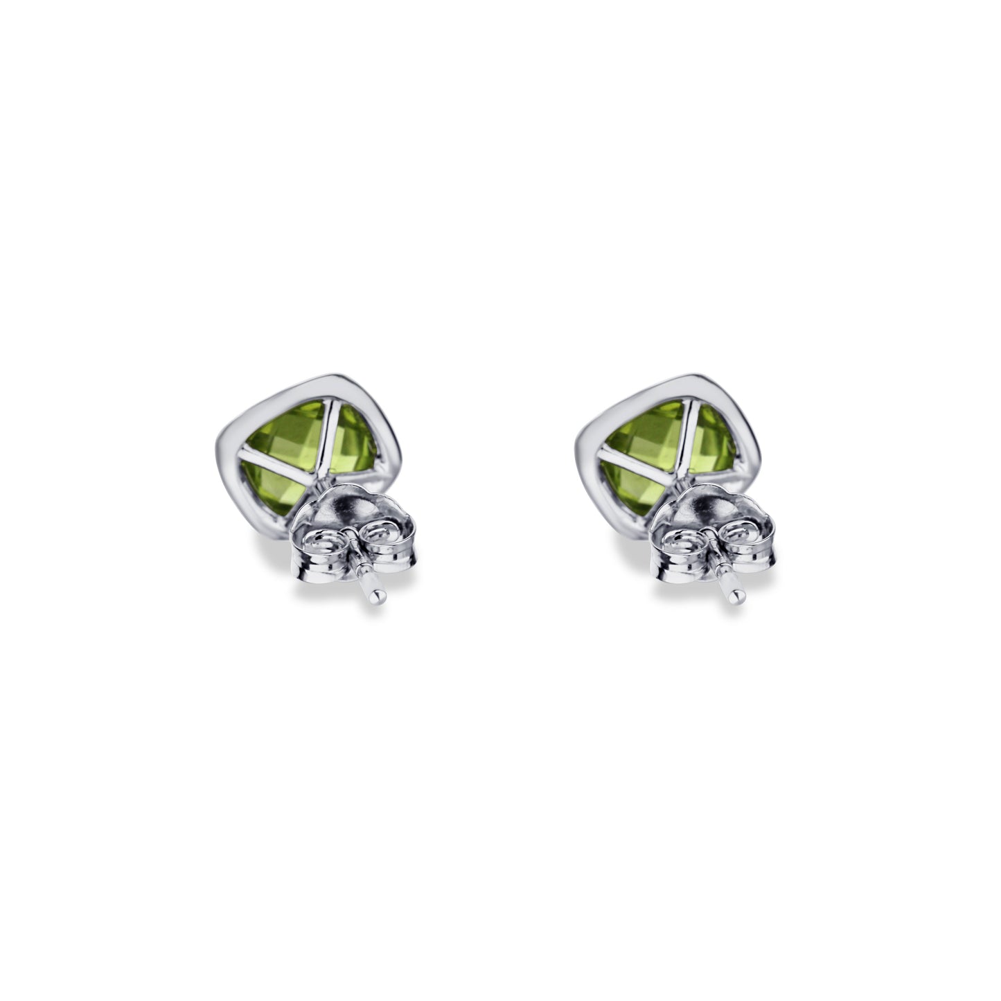 14K White Gold Cushion Halo Peridot Stud Earrings