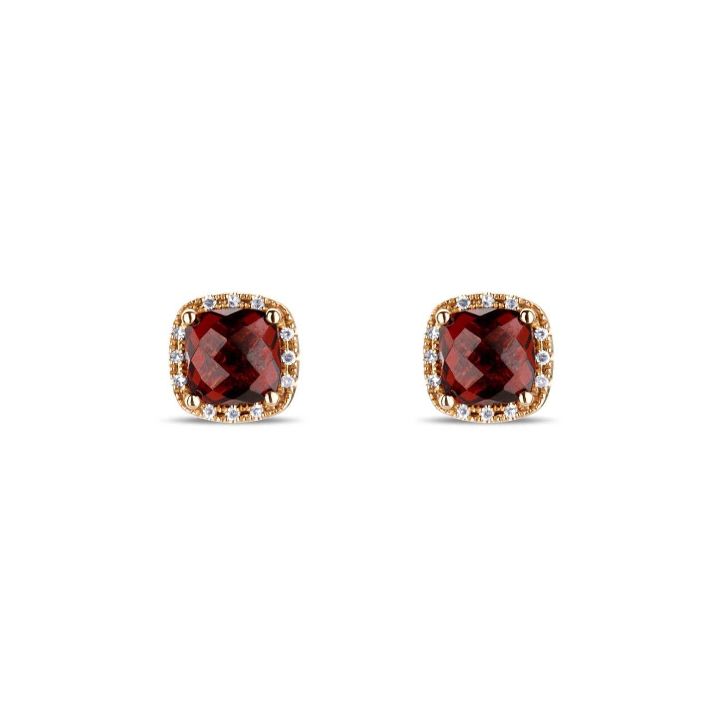 14K Rose Gold Garnet Cushion Cut Halo Earrings