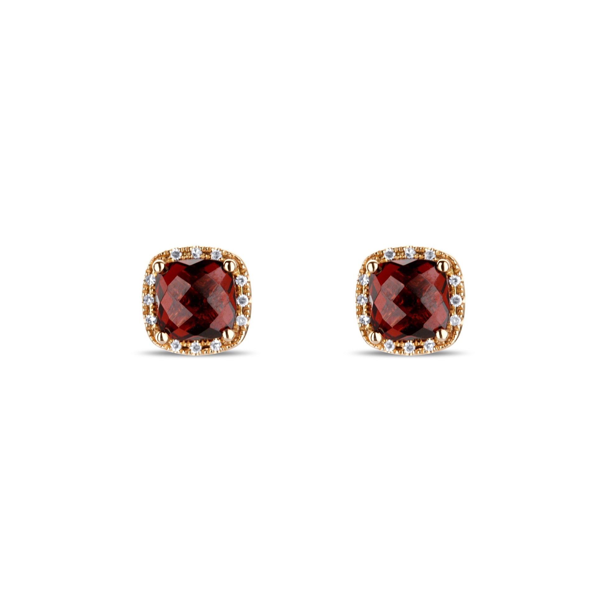 14K Rose Gold Garnet Cushion Cut Halo Earrings