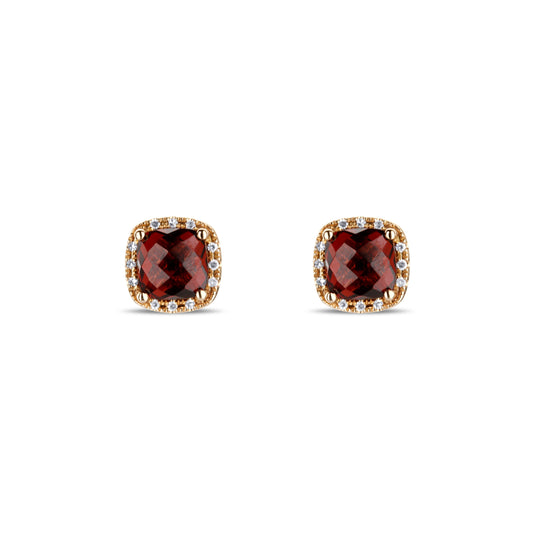 14K Rose Gold Garnet Cushion Cut Halo Earrings