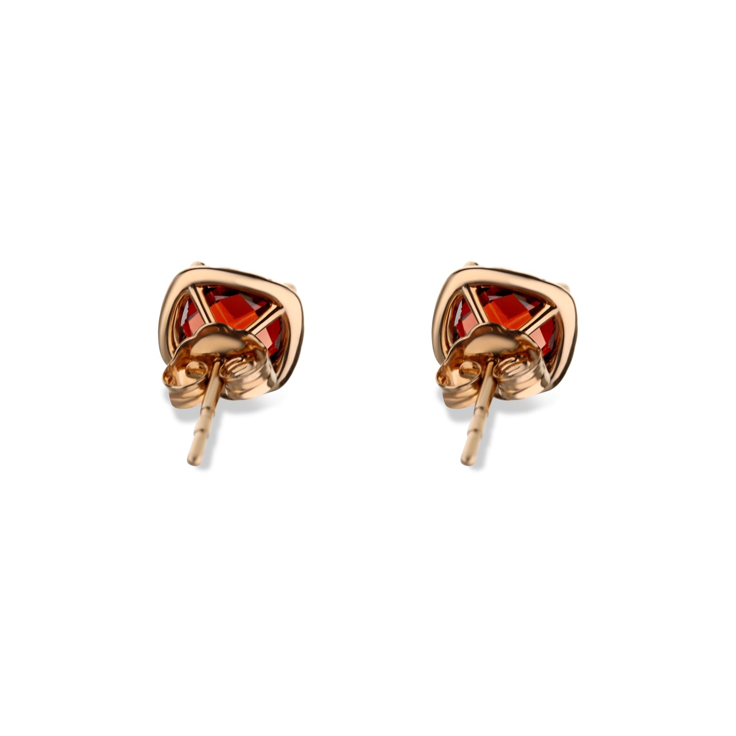 14K Rose Gold Garnet Cushion Cut Halo Earrings