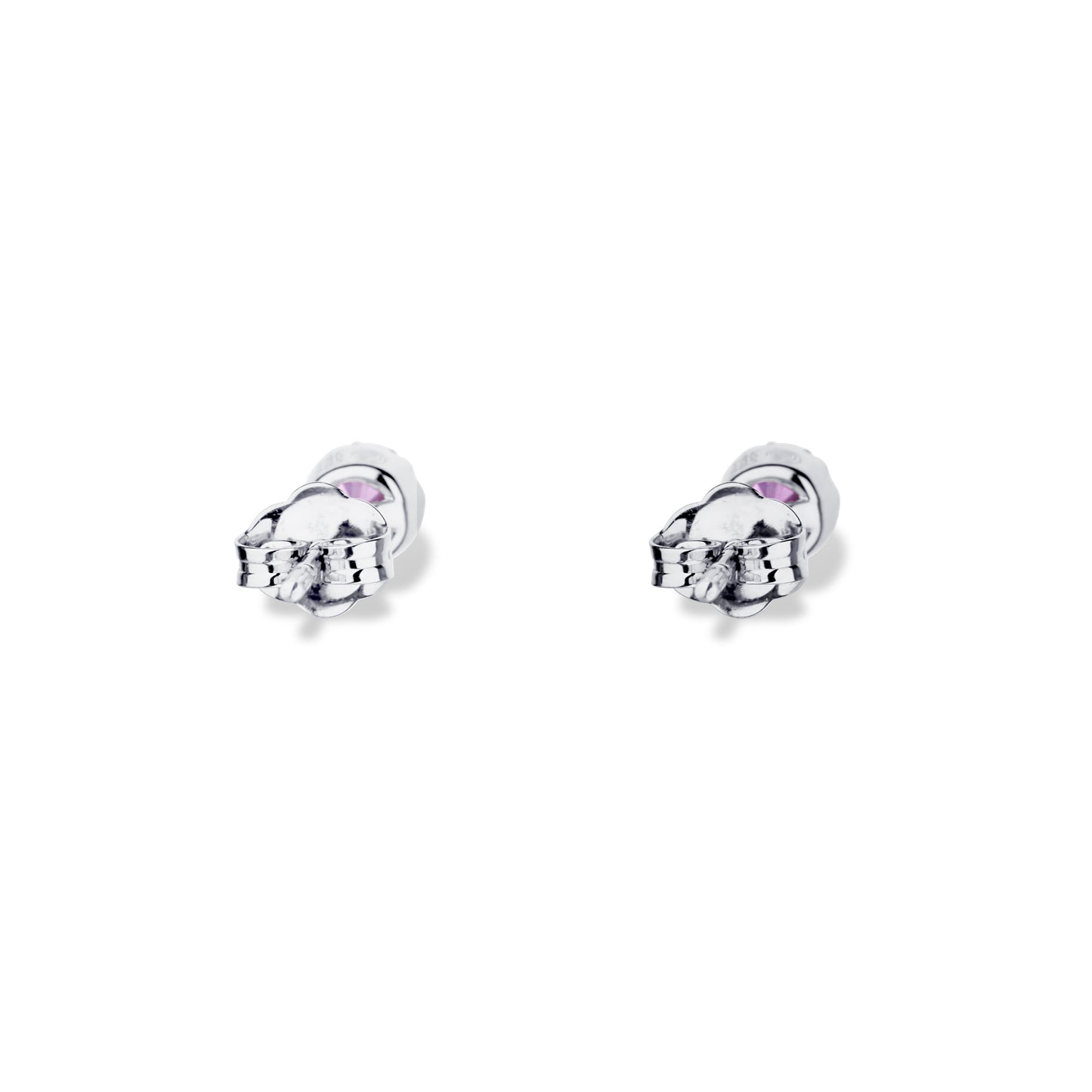 14K White Gold Created Pink Sapphire Round Halo Stud Earrings