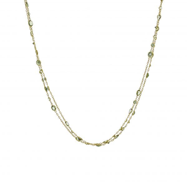 18K White Gold Green Sapphire Bezel Set Station Necklace