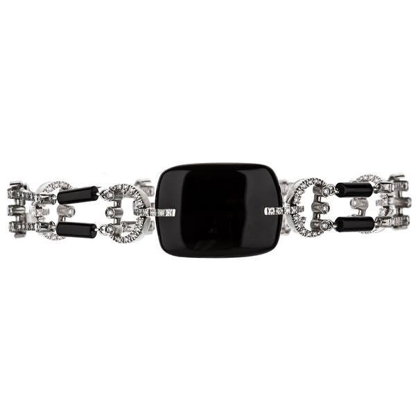 18K White Gold Diamond And Onyx Block Bracelet