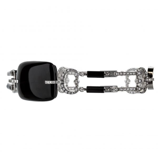 18K White Gold Diamond And Onyx Block Bracelet