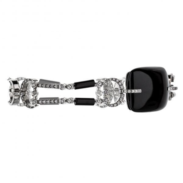 18K White Gold Diamond And Onyx Block Bracelet