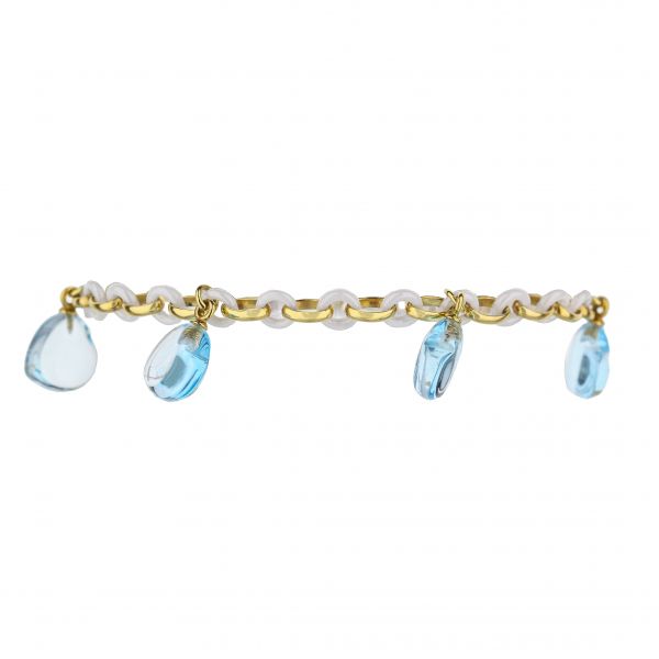 18K Yellow Gold And Ceramic Bracelet With 5 Topaz Hearts