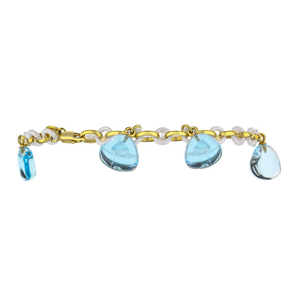 18K Yellow Gold And Ceramic Bracelet With 5 Topaz Hearts