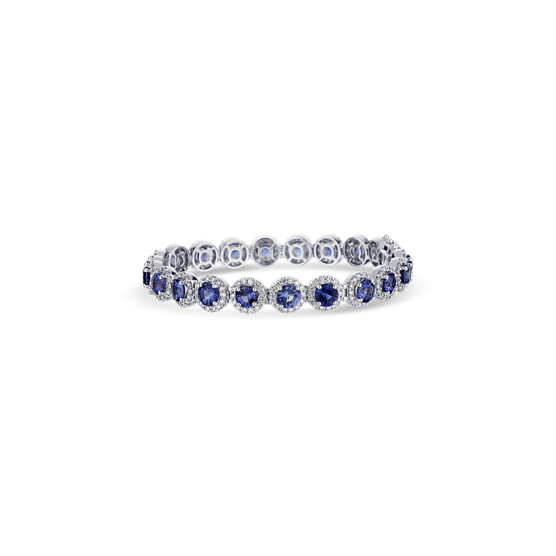 18K White Gold Blue Sapphire Round Halo Bracelet