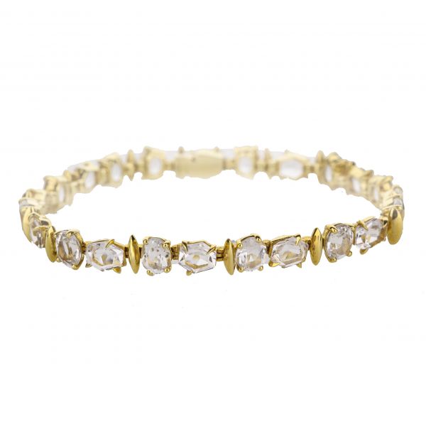 18K Yellow Gold Clear Quartz Tennis Bracelet