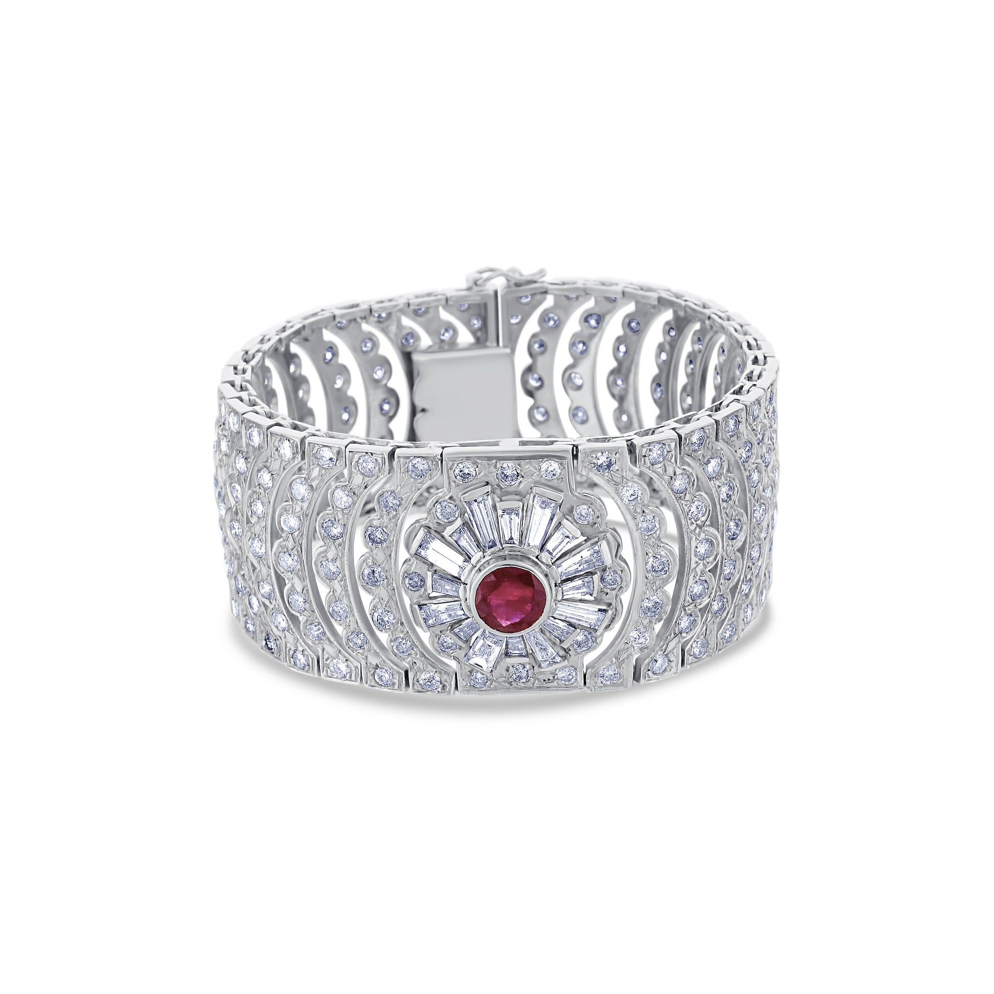 Art Deco Diamond And Burmese Ruby Cuff Bracelet