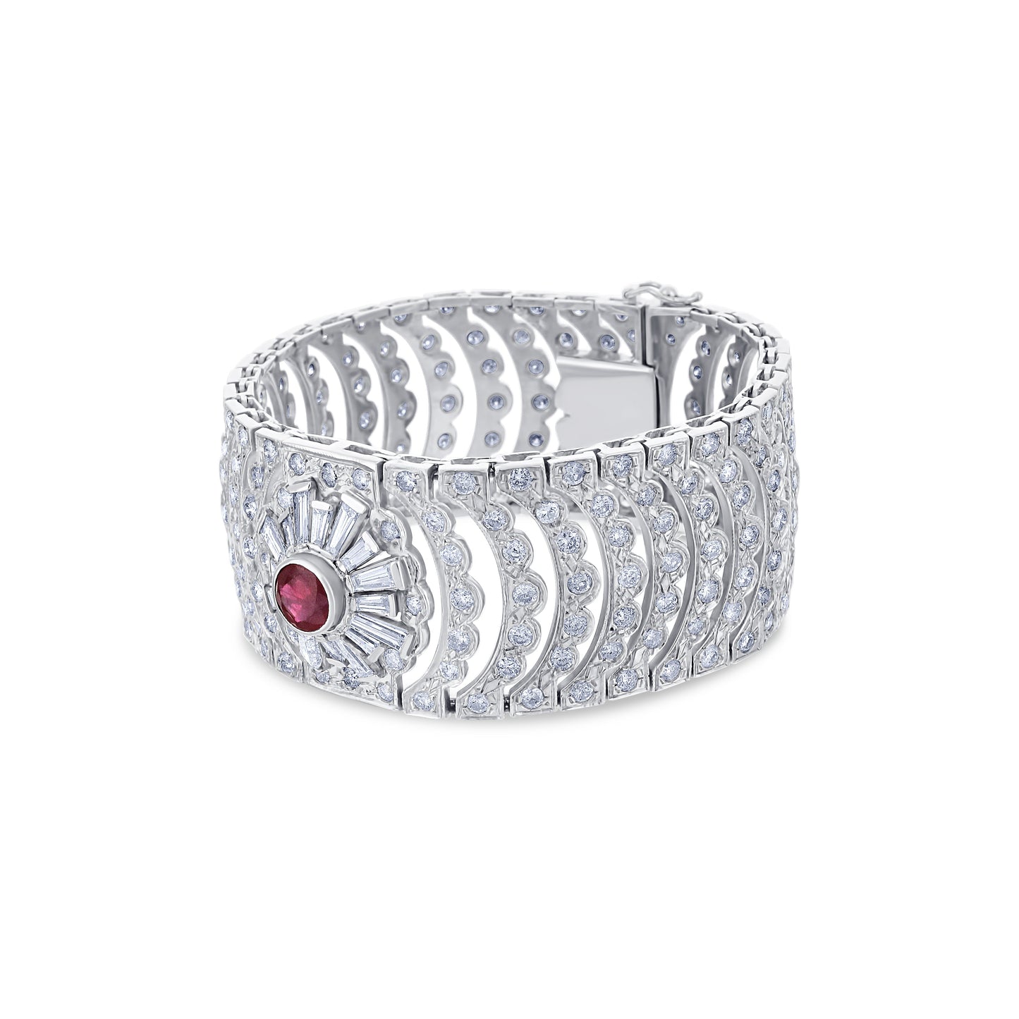 Art Deco Diamond And Burmese Ruby Cuff Bracelet