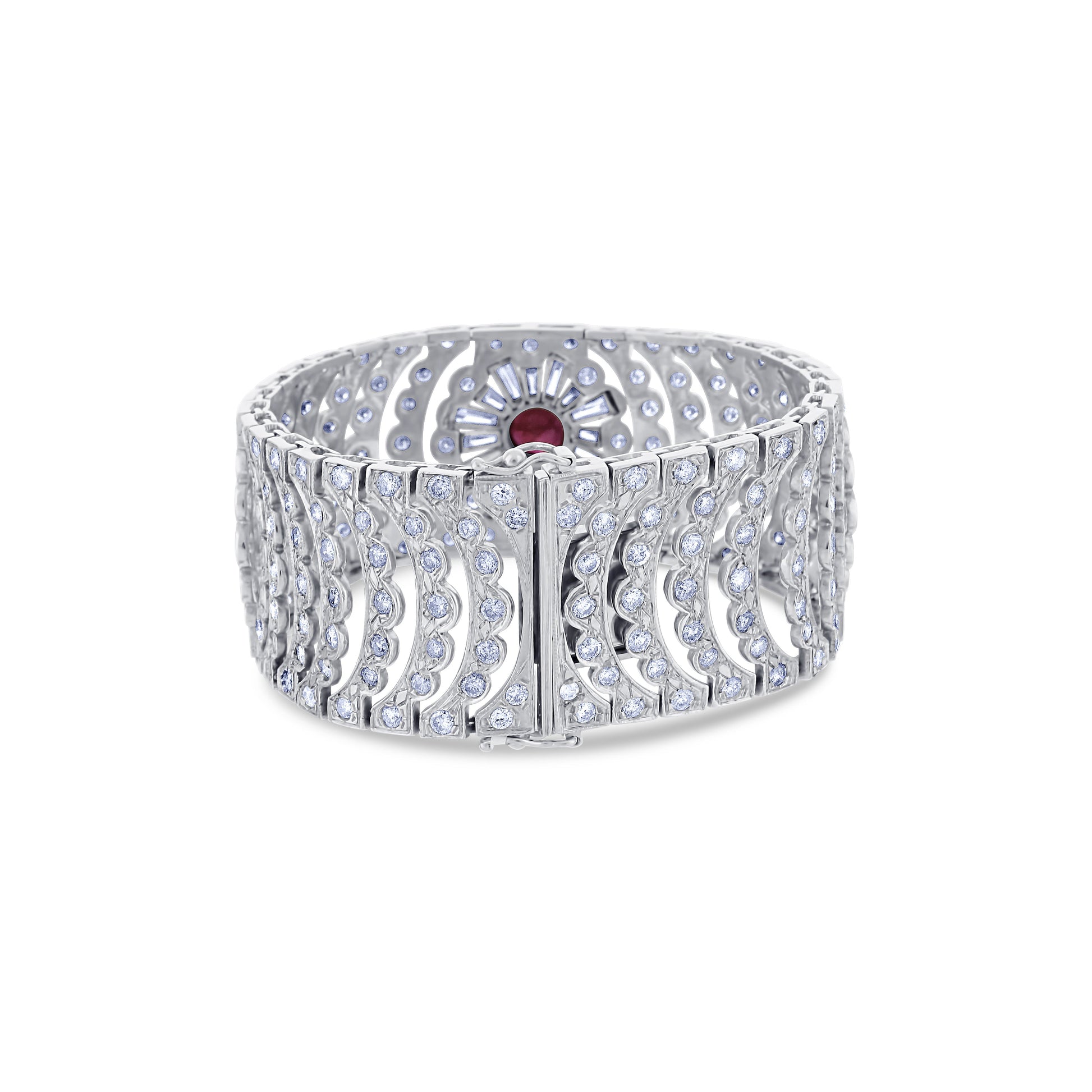 Art Deco Diamond And Burmese Ruby Cuff Bracelet