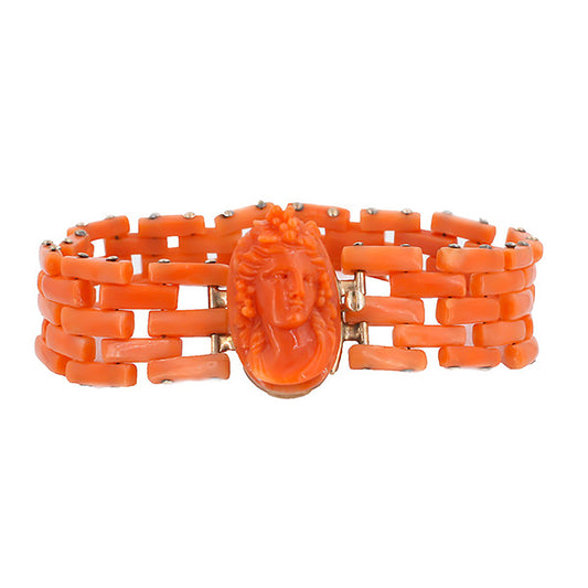 Victorian Coral Carved Cameo Bracelet