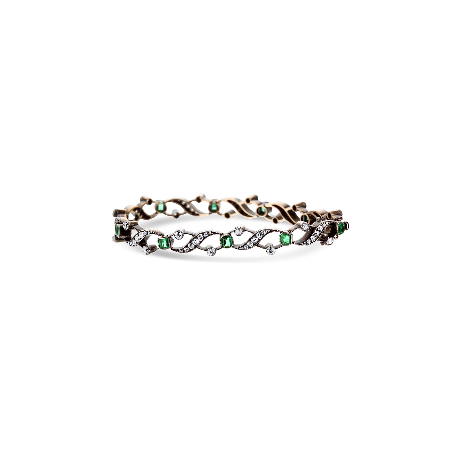 Antique Diamond And Natural Columbian Emerald Bracelet Circa 1800'S