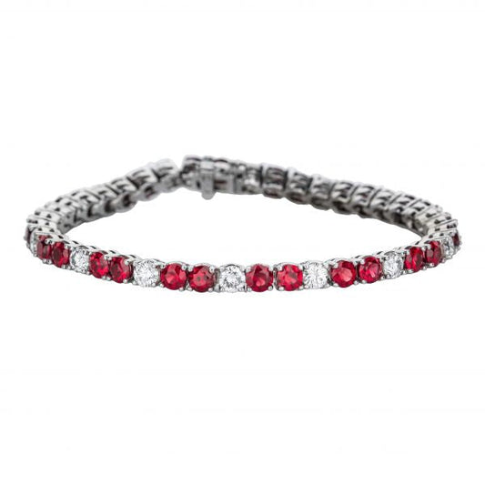 14K White Gold Ruby And Diamond Prong Set Bracelet