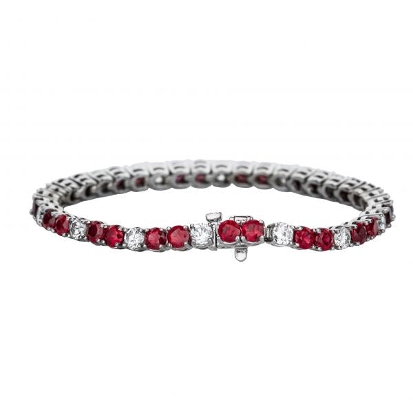 14K White Gold Ruby And Diamond Prong Set Bracelet