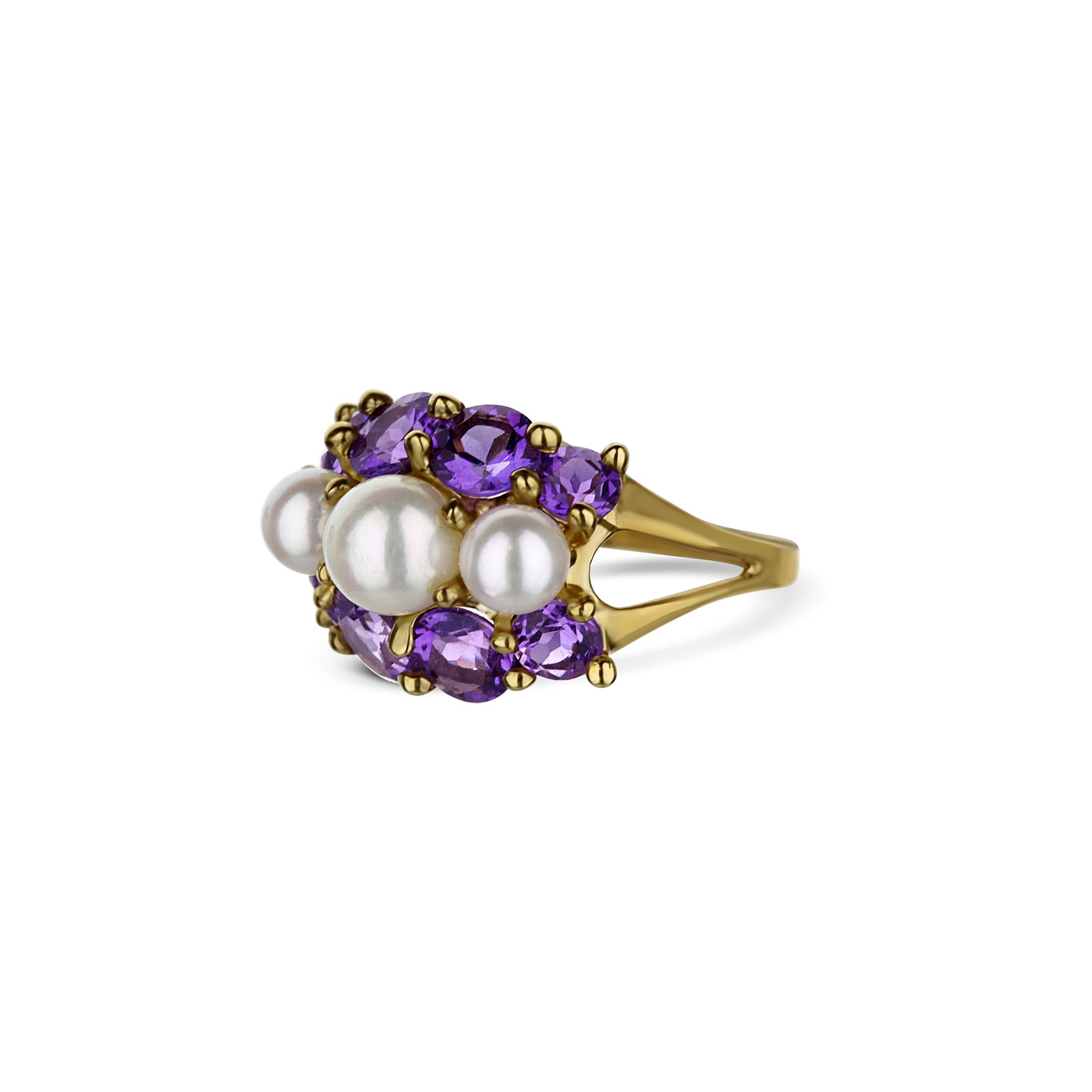 10K White Pearl And Purple Amethyst Ring