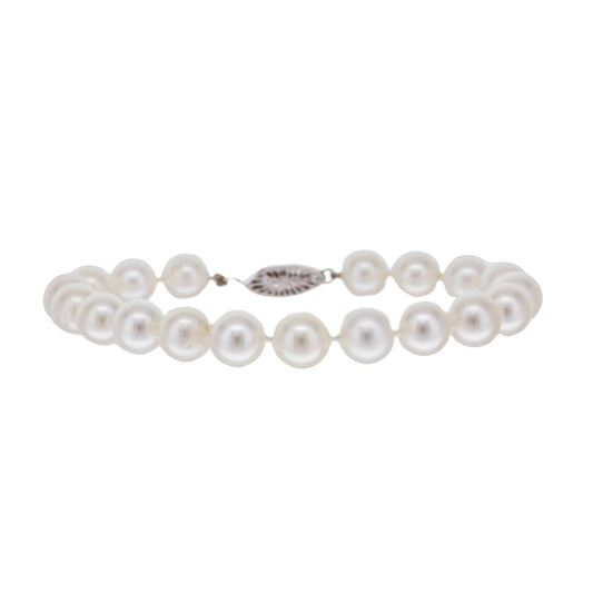 White Pearl Bracelet 14K White Gold Clasp