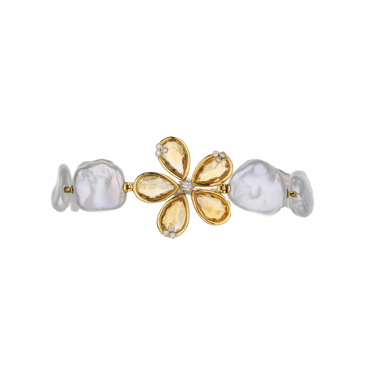 18K Yellow Gold Flower Citrine And P Earl Ladder Bracelet