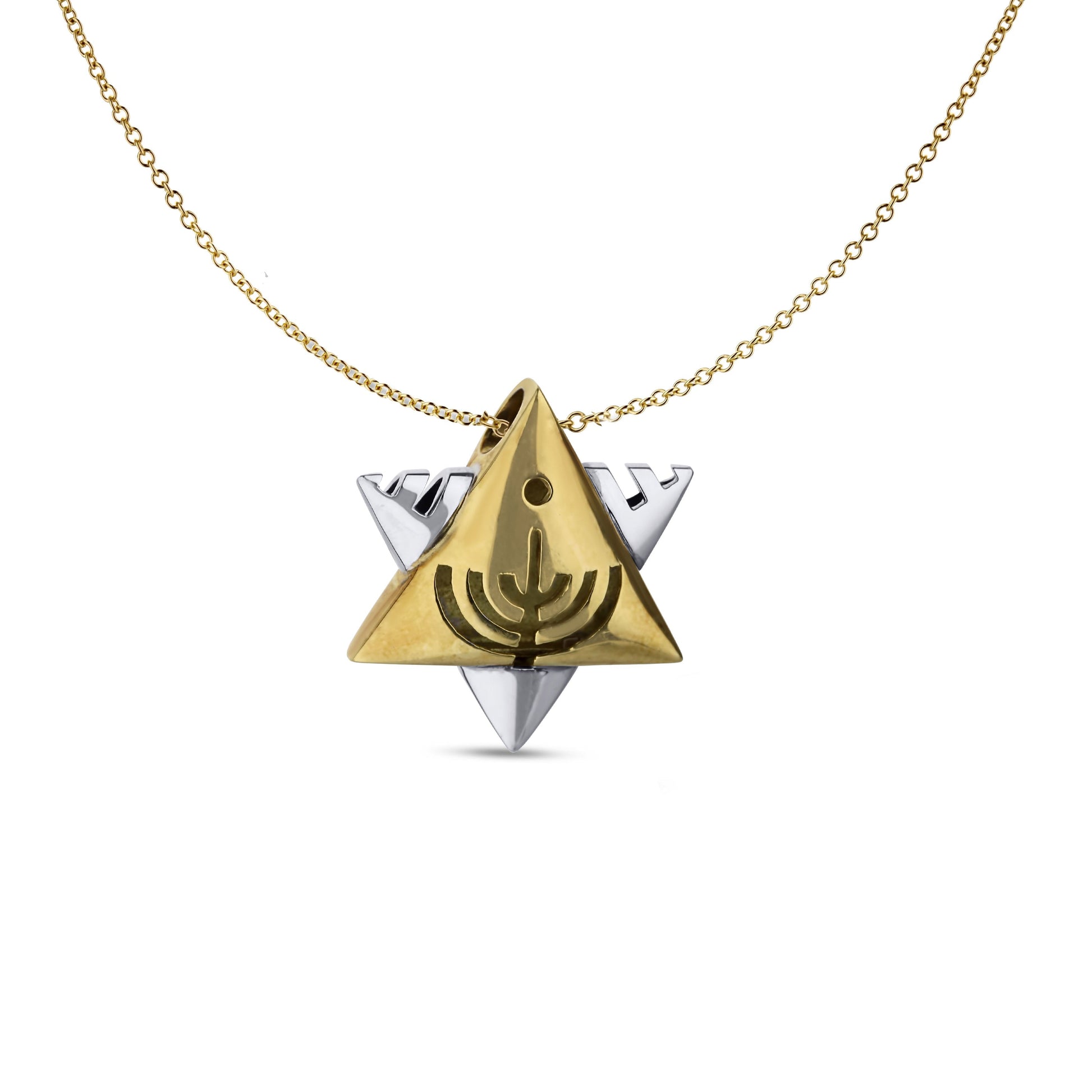 18k Two-Tone Star Of David With Menorah Pendant