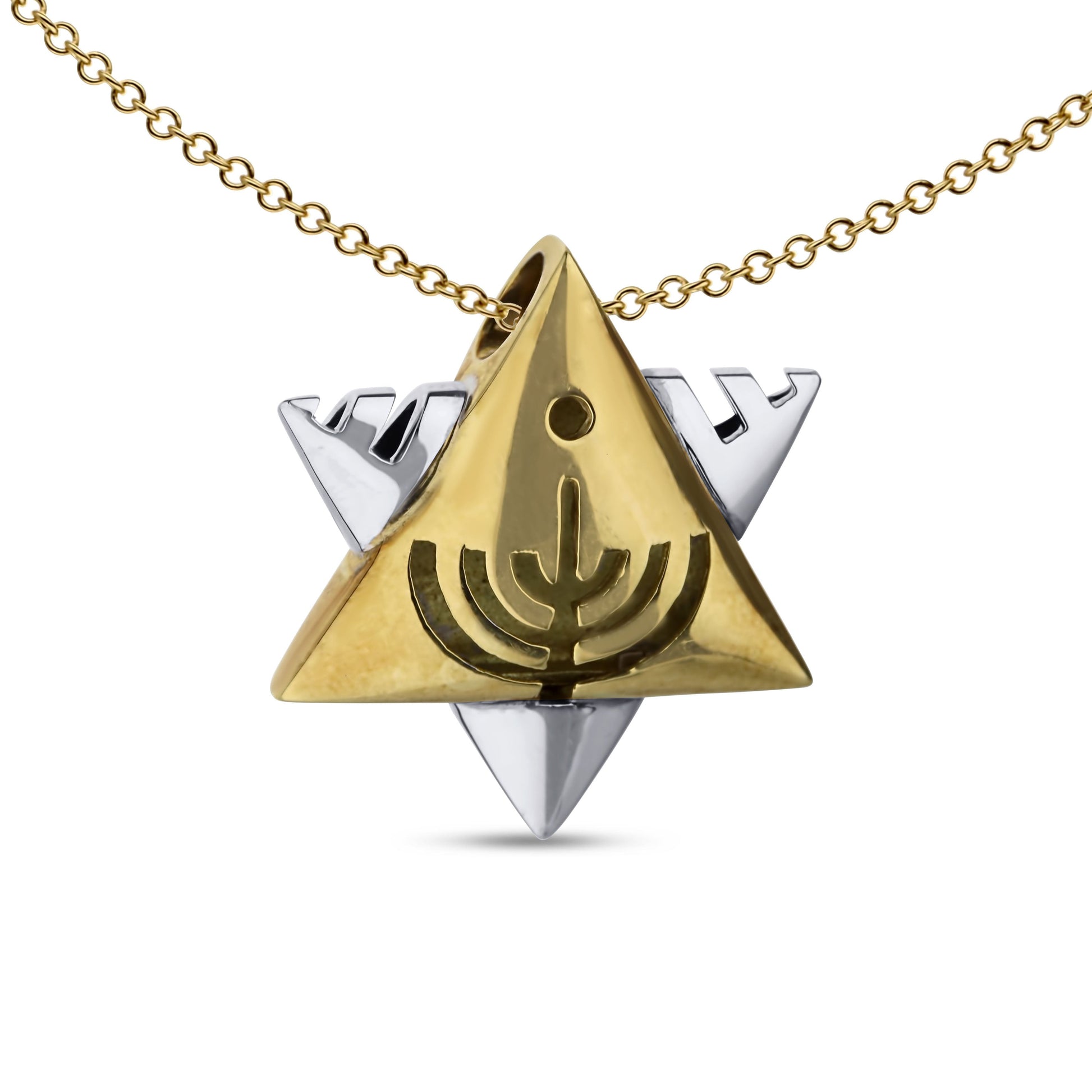 18k Two-Tone Star Of David With Menorah Pendant