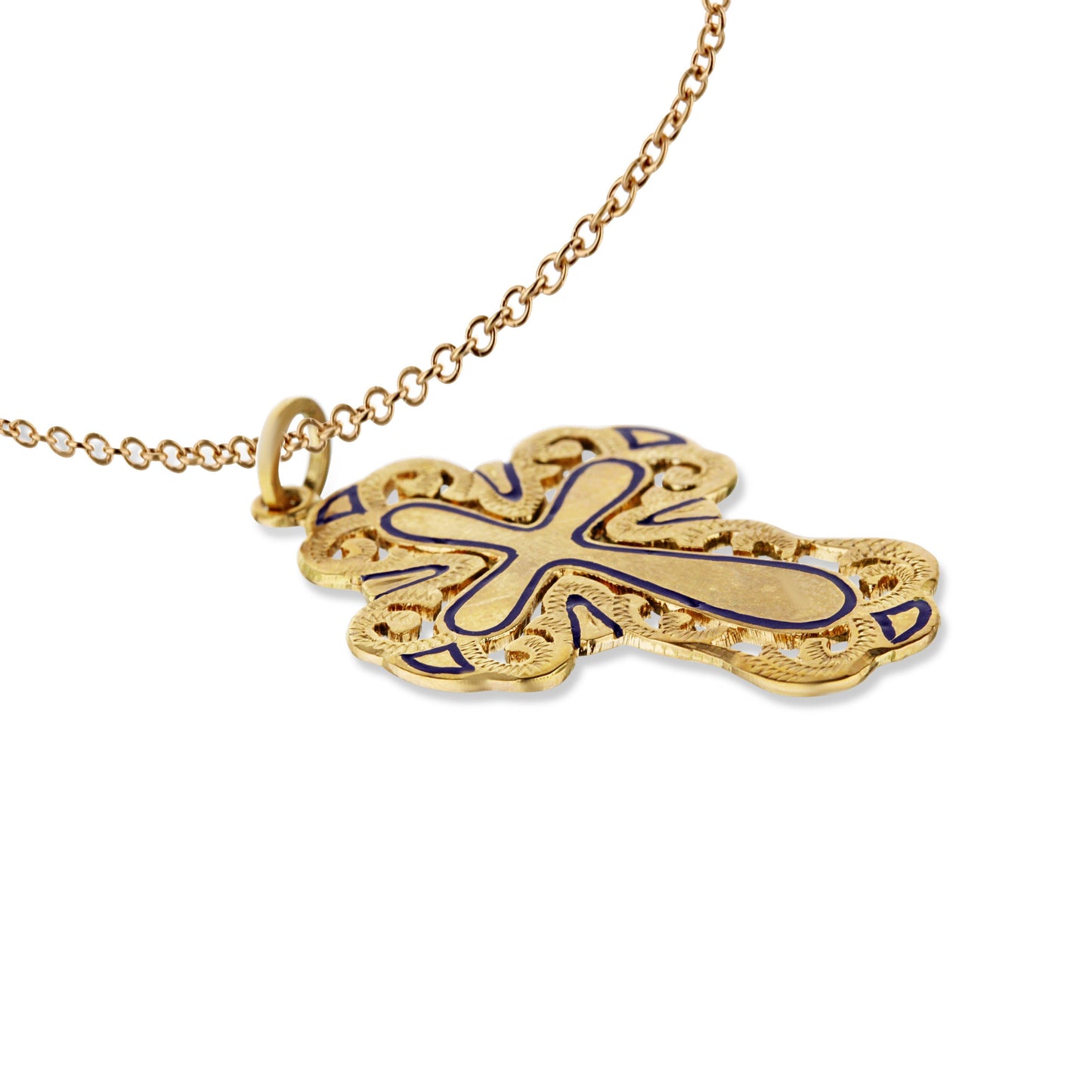 Yellow Gold Blue Enamel Cross