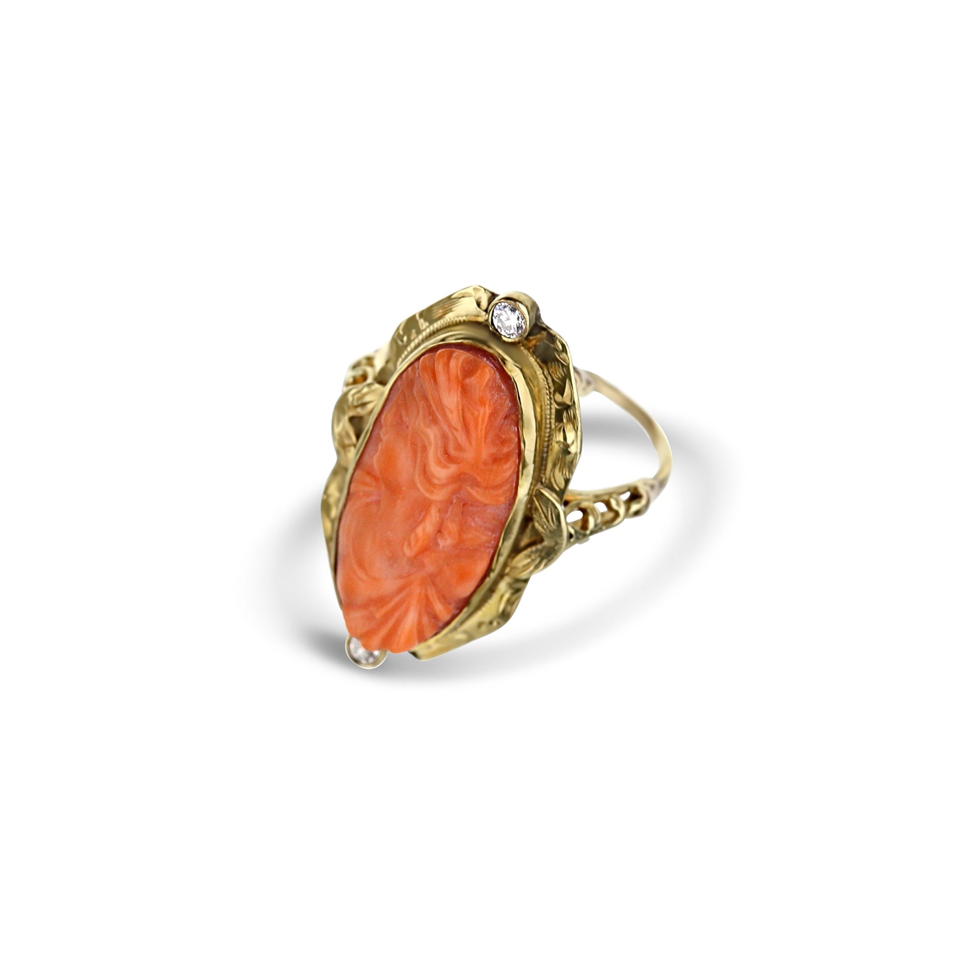 14k Yellow Gold Oval Cameo Ring With Diamonds