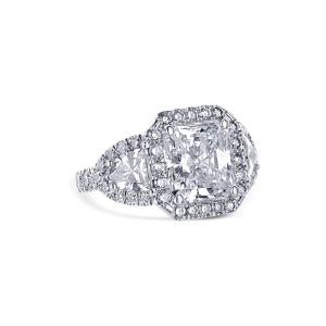 18K White Gold Radiant Cut Diamond With Halo And Side Shield Diamond Custom Engagement Ring