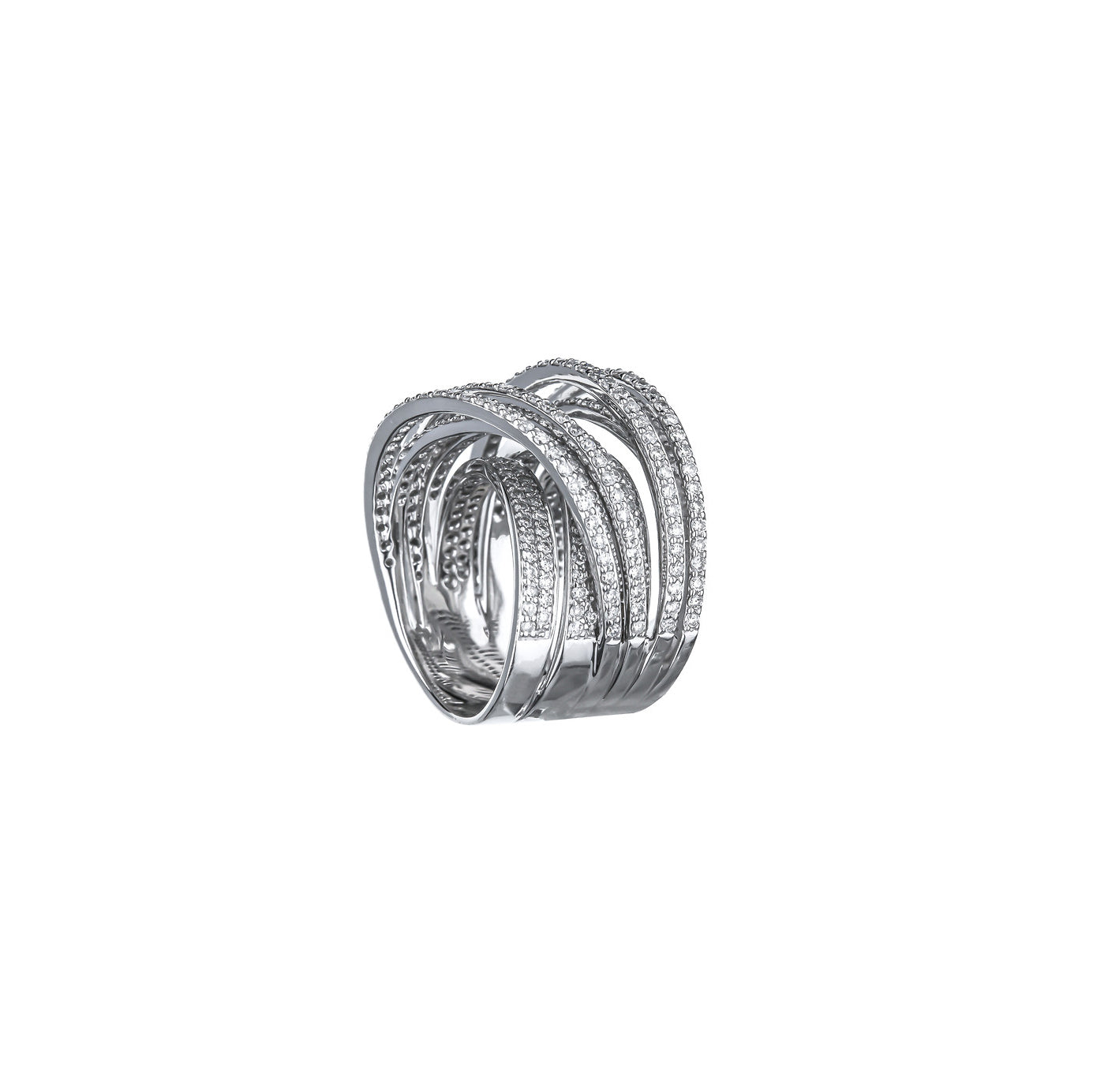 18K White Gold Extra Wide Multi Rows Diamond Ring