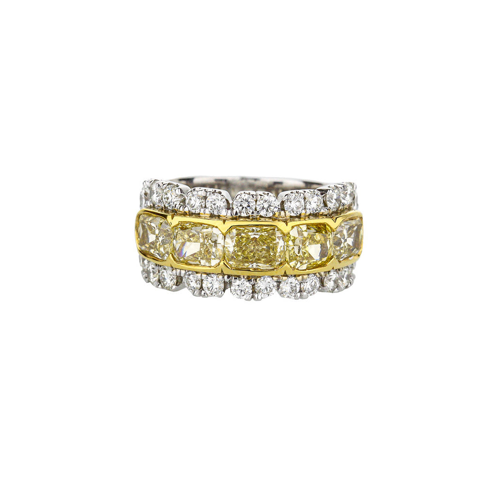 18K Two-Tone 4.87Ctw Fancy Yellow Diamond Band