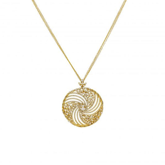 18K Yellow Gold Large Swirl Diamond Pendant Necklace