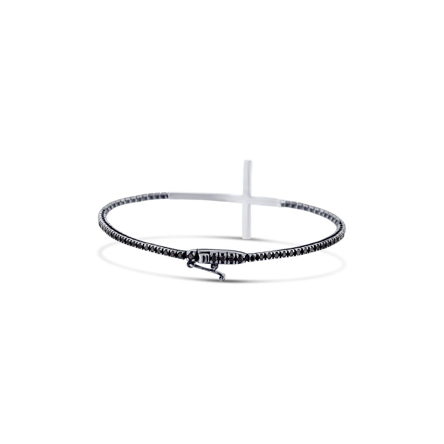 White Gold Rhodium Plated Black Diamond Cross Bracelet