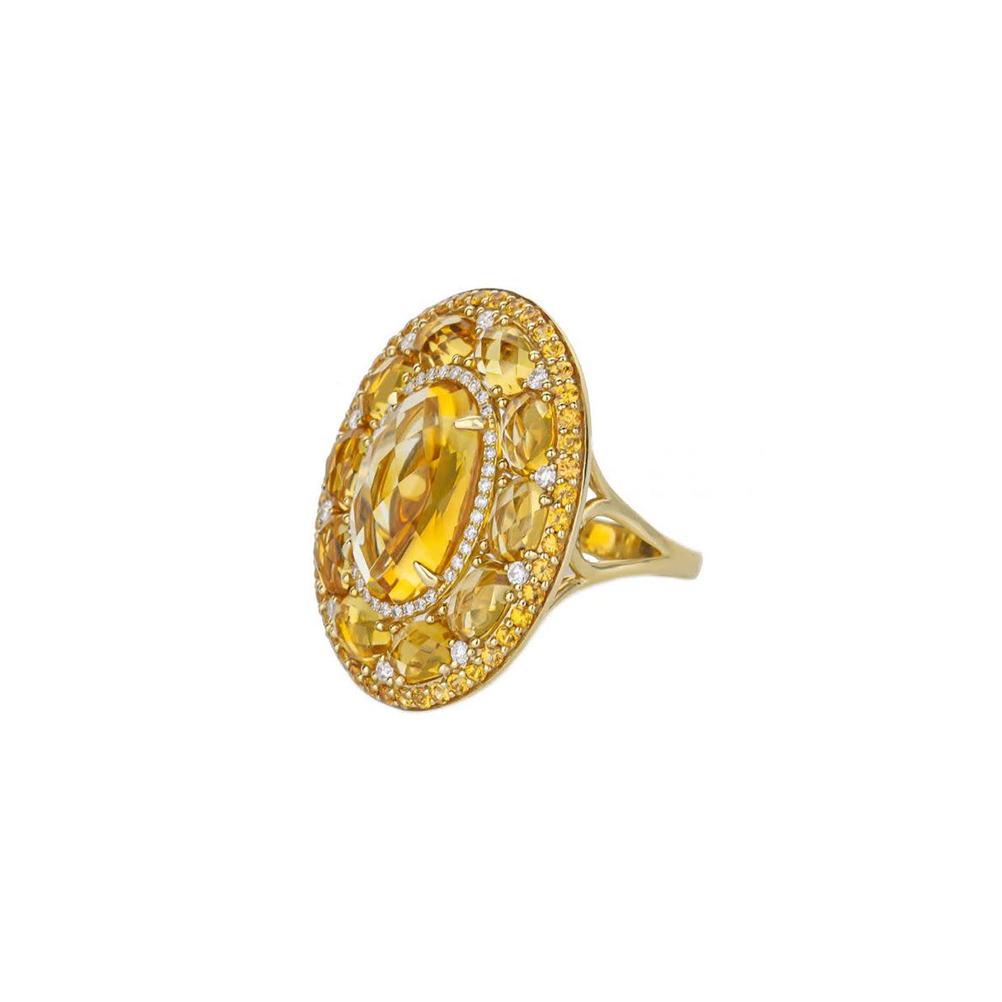 14K Yellow Gold Oval Citrine And Diamond Ring