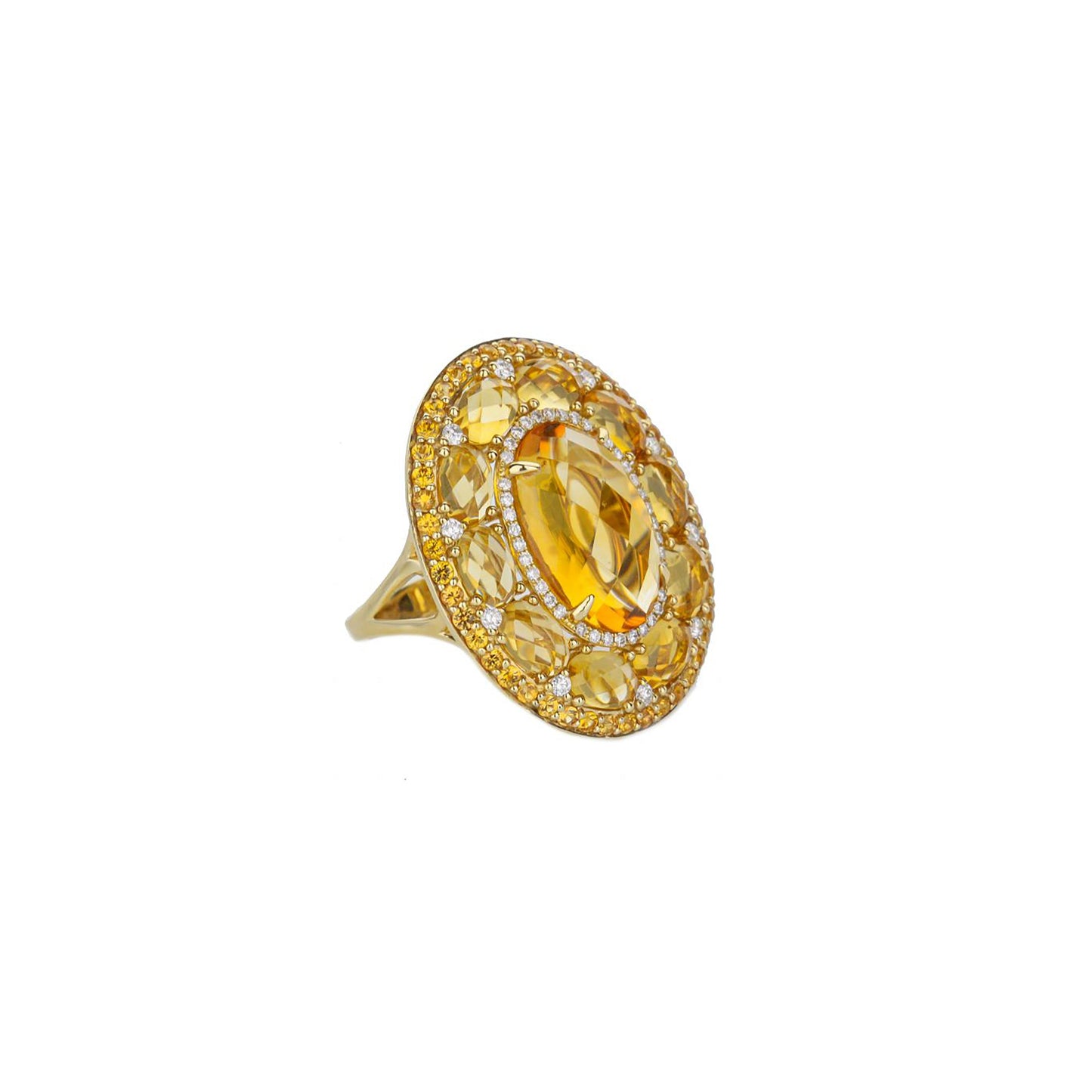 14K Yellow Gold Oval Citrine And Diamond Ring