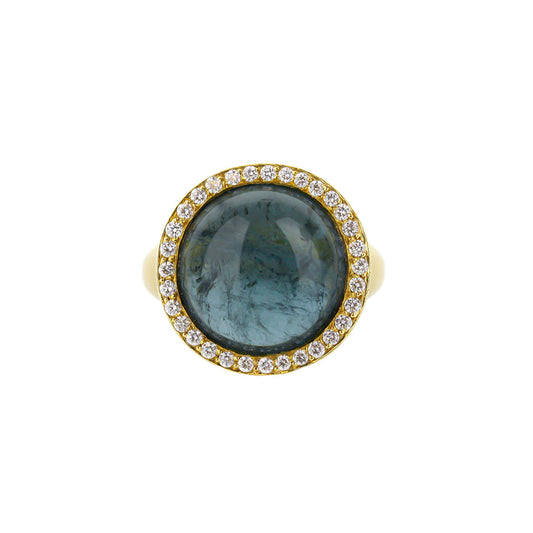 18K Yellow Gold Labradorite Diamond Halo Ring