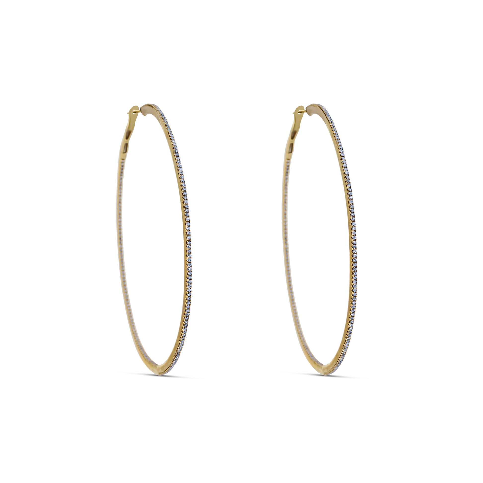 14K Yellow Gold Diamond Inside Out Hoops