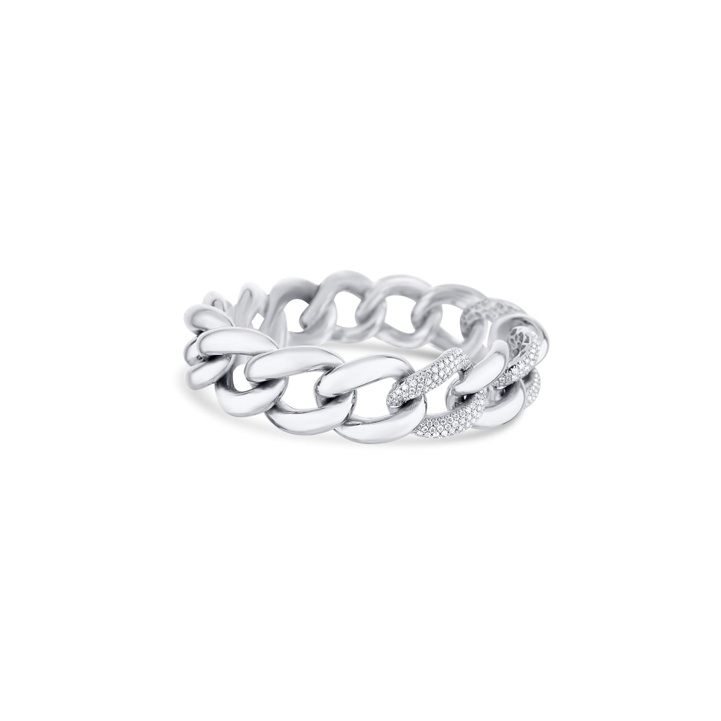 18K White Gold And Diamond Large Chain Link Bracelet