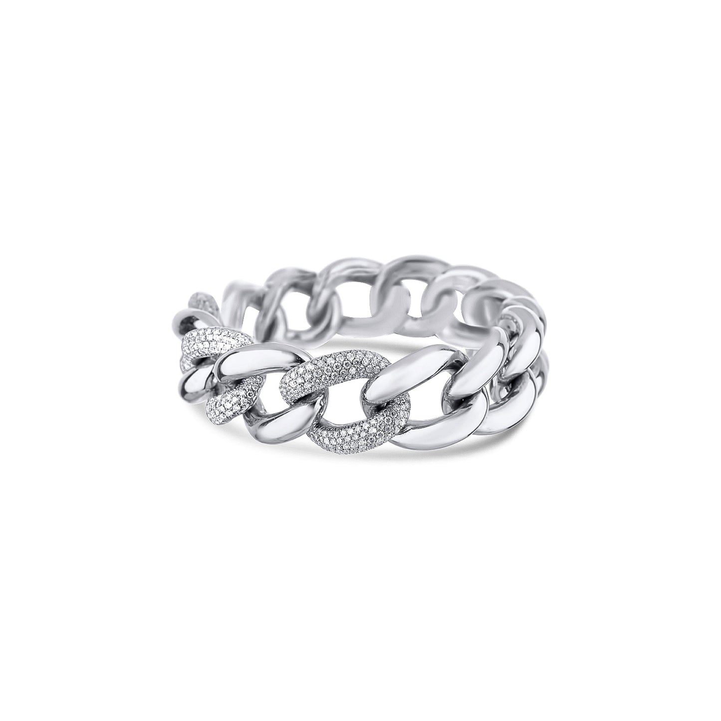 18K White Gold And Diamond Large Chain Link Bracelet