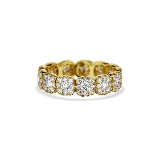 18K Yellow Gold Cushion-Cut Style Pave Diamond Eternity Band