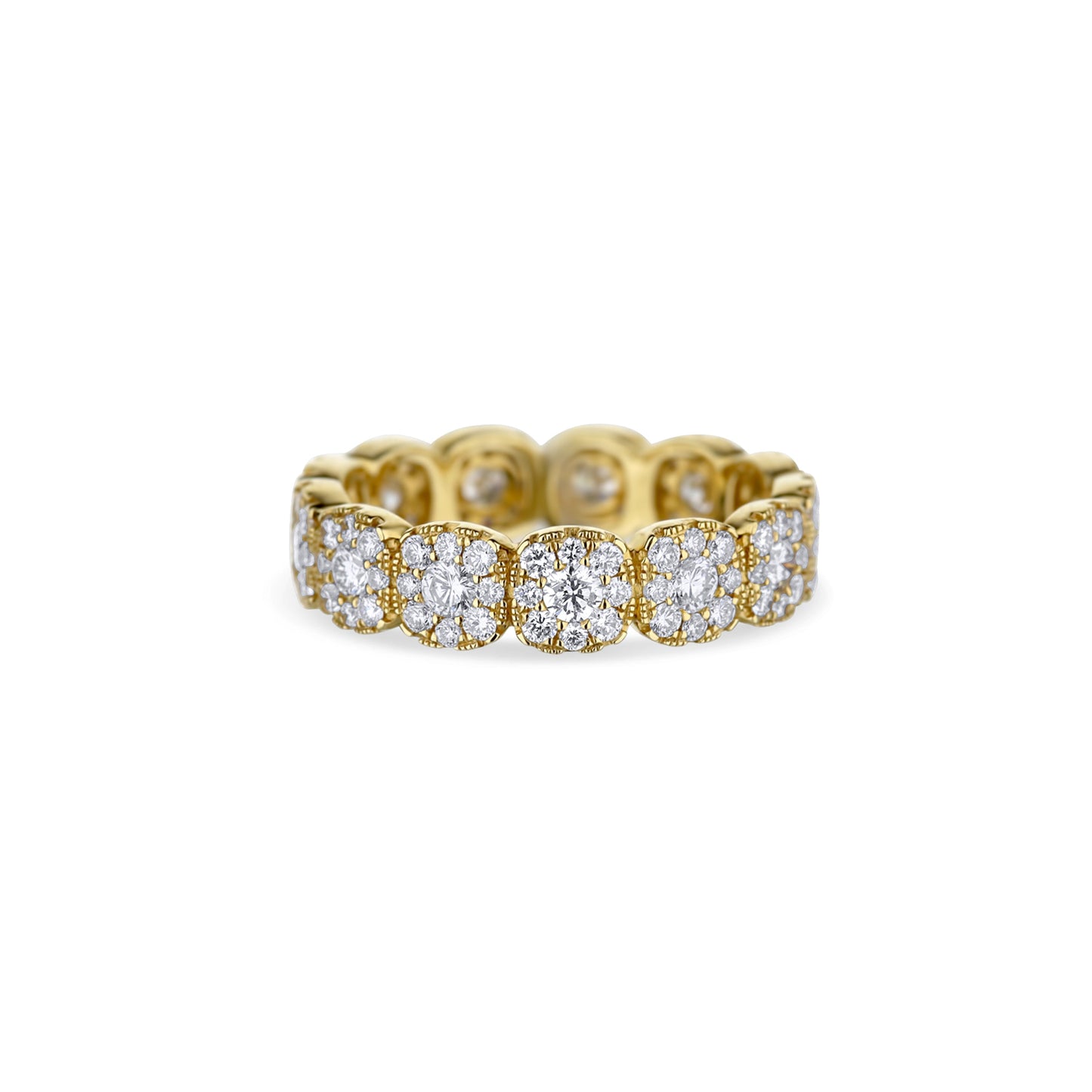 18K Yellow Gold Cushion-Cut Style Pave Diamond Eternity Band