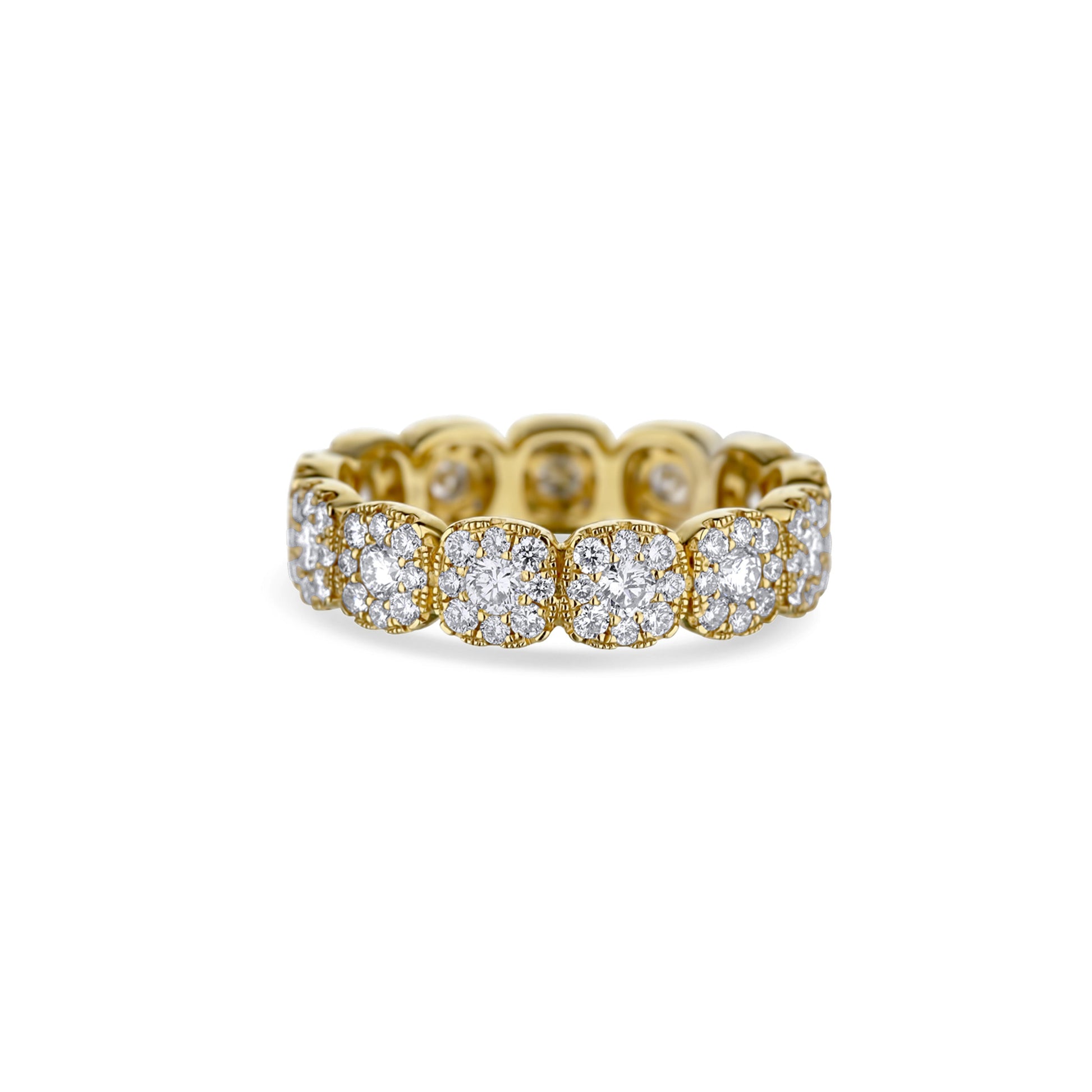 18K Yellow Gold Cushion-Cut Style Pave Diamond Eternity Band