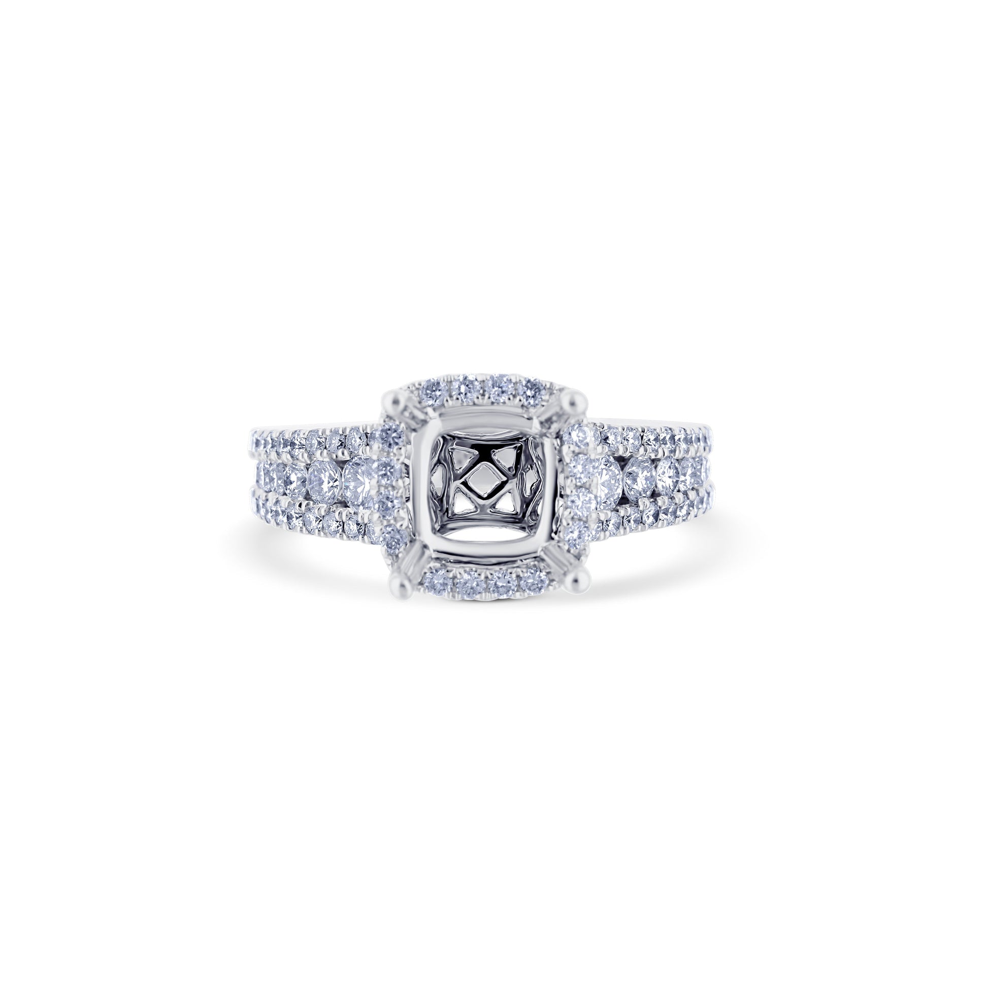 18K White Gold Cushion-Shape Diamond Halo Ring For A Cushion-Cut Diamond